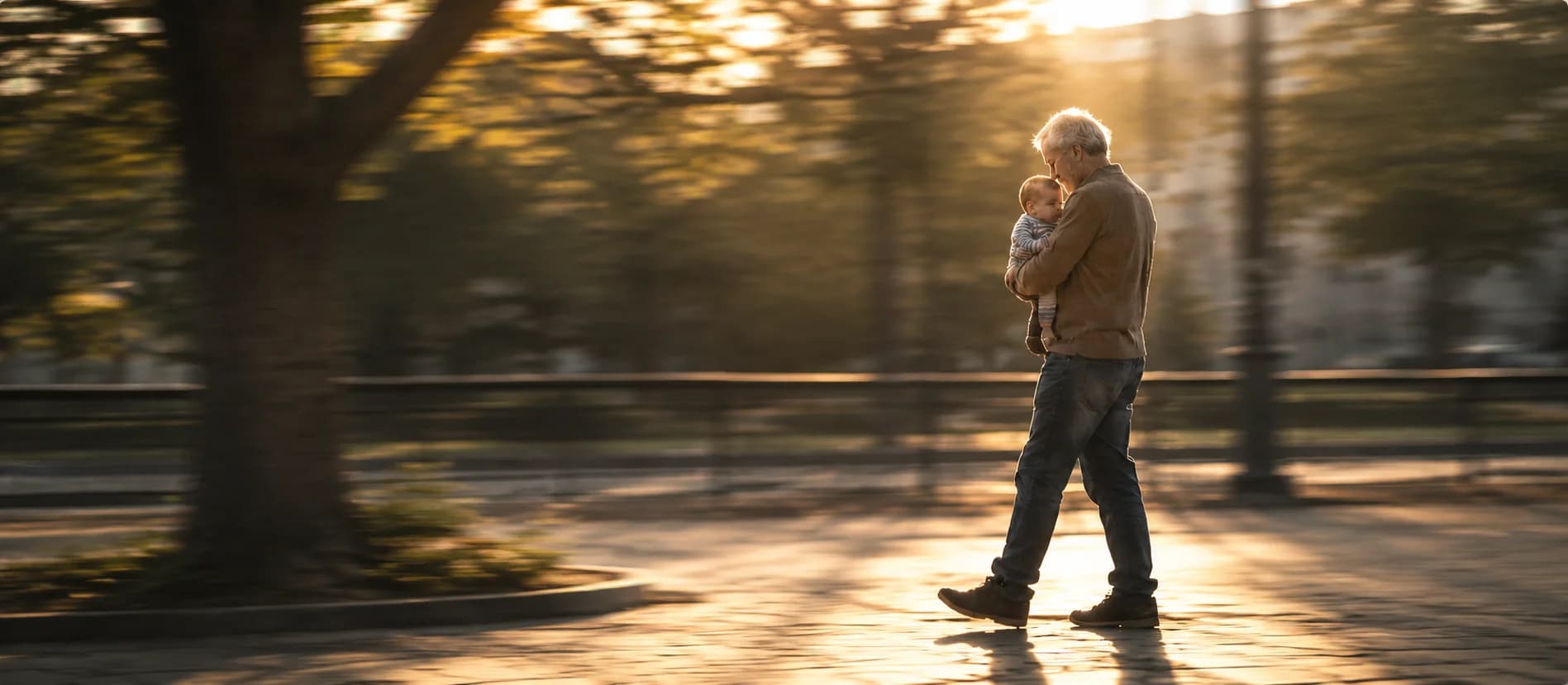 Abuelo con su nieto en brazos llevando plantillas SYLACORE Casual